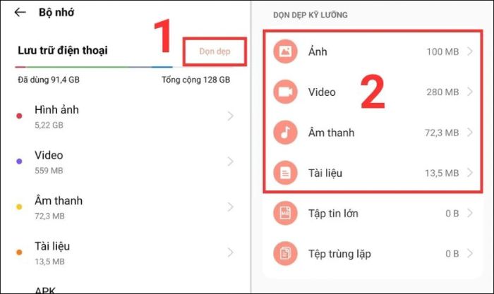 Giải phóng dung lượng trên OPPO bằng cách loại bỏ các tệp tin không sử dụng