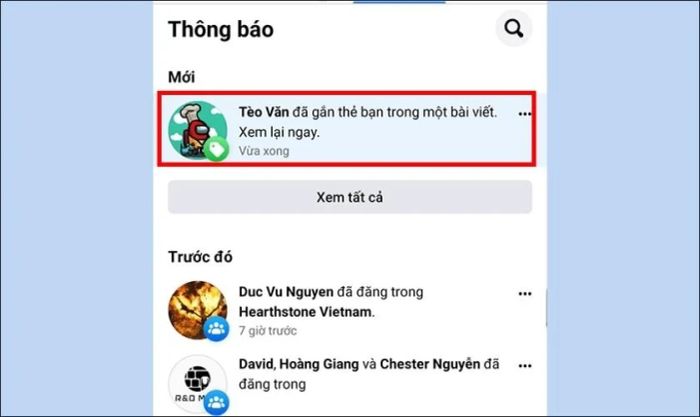 Nhấn vào thông báo đó để xem chi tiết