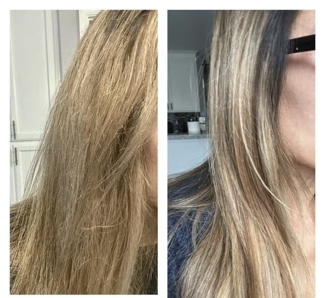 Before and after using the treatment, the reviewer's hair