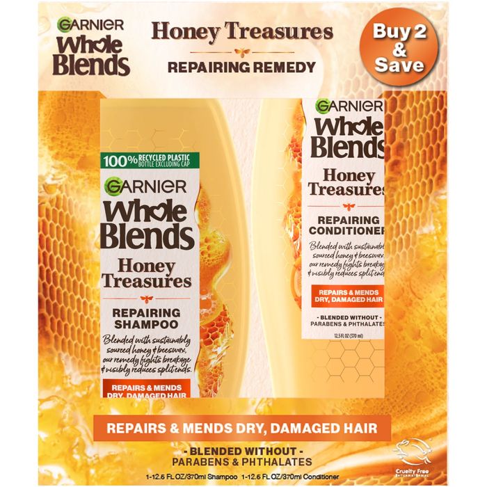 A pack of yellow shampoo and conditioner packaged together