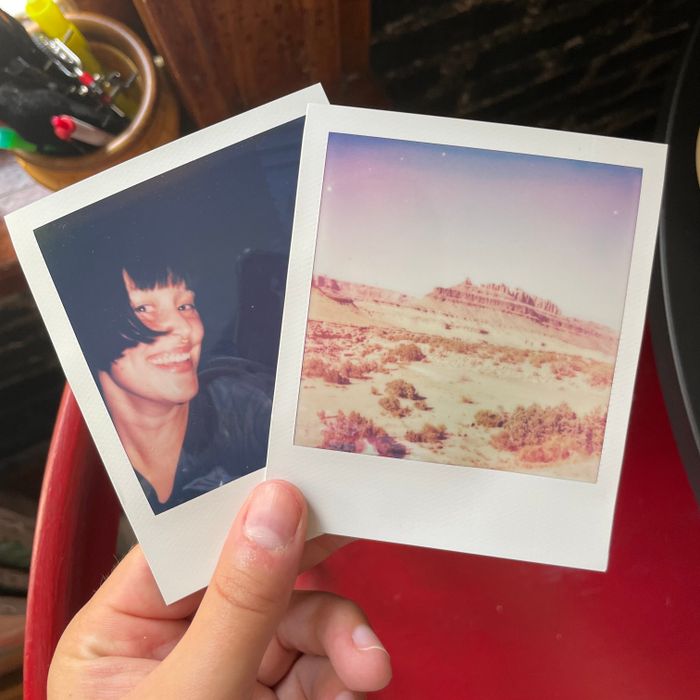 two Polaroid photos with white borders