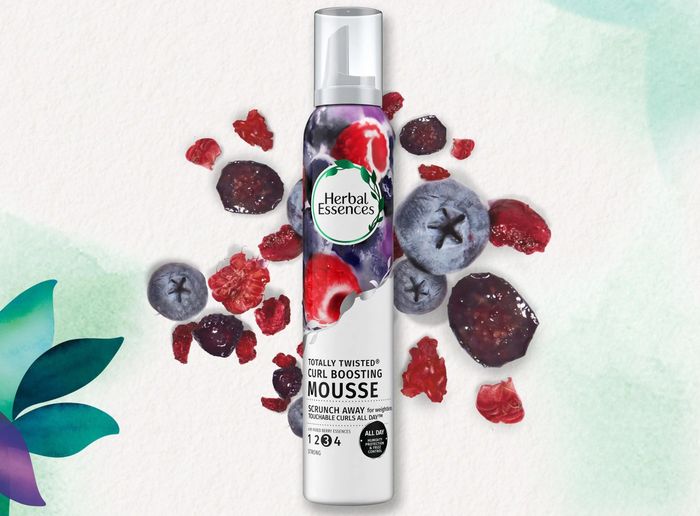 The mousse bottle adorned with berry illustrations