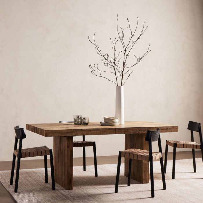 Modular reclaimed wood dining table, seats four comfortably