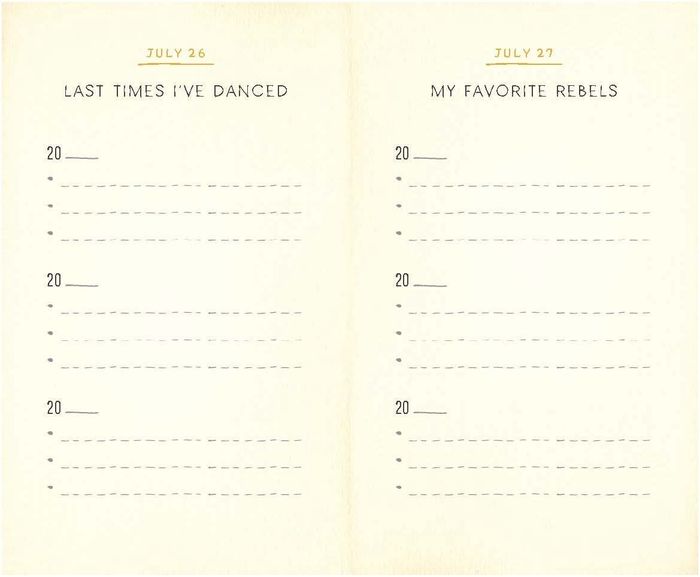 The inside of the book showcasing example lists:
