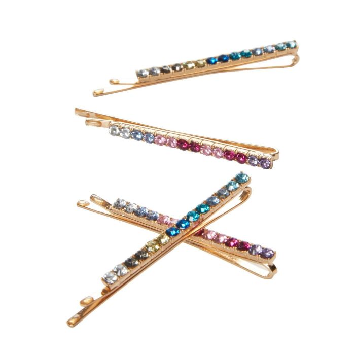 Rainbow rock-studded bobby pins