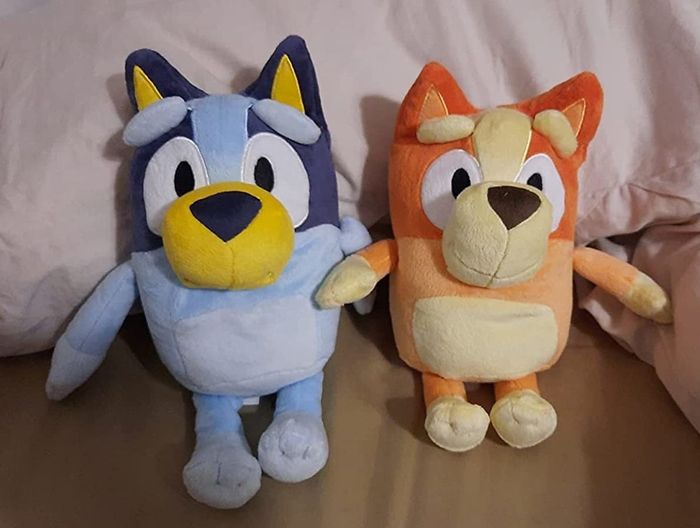 Plush figures of Bingo and Bluey