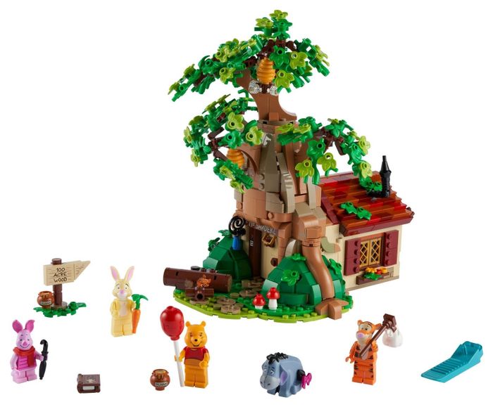 The Winnie the Pooh tree and characters crafted from Lego bricks