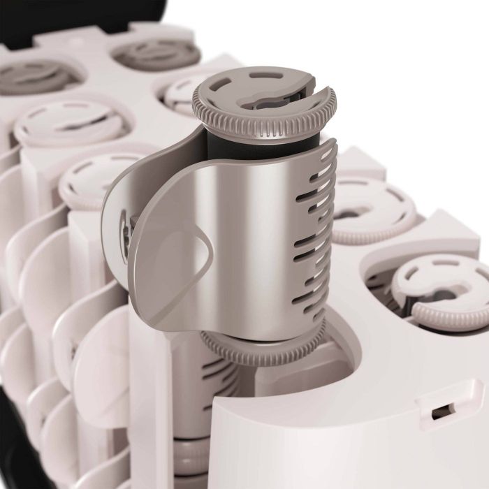 A close-up shot of a grey roller