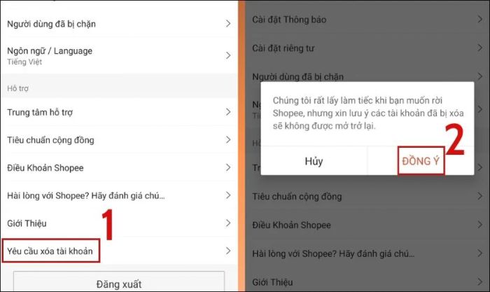 Cách yêu cầu xóa tài khoản Shopee