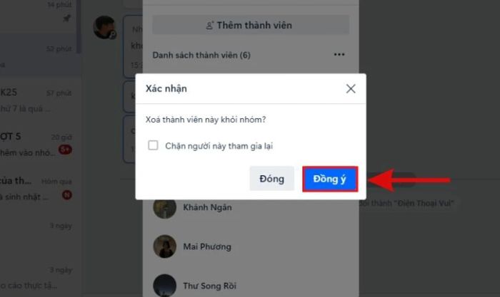 Nhấn vào nút Đồng ý màu xanh để xác nhận