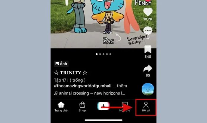 Vào trang Hồ sơ để xem lại các video đã đăng lại trên TikTok.