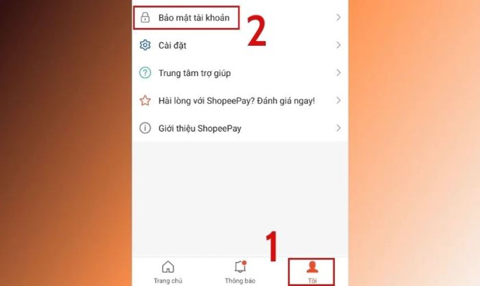 Nhấn vào bảo mật tài khoản