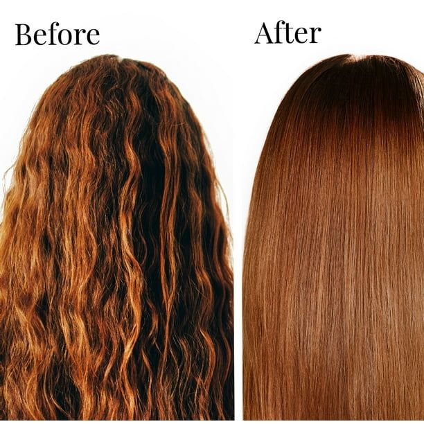 Before and after photo using the flat iron
