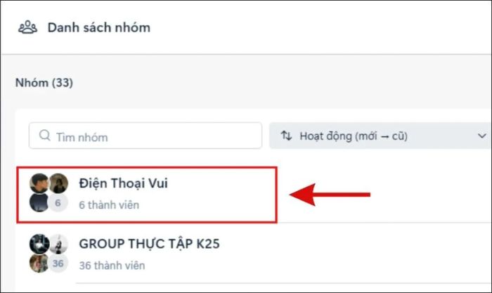 Tìm và chọn vào nhóm mà bạn muốn xóa