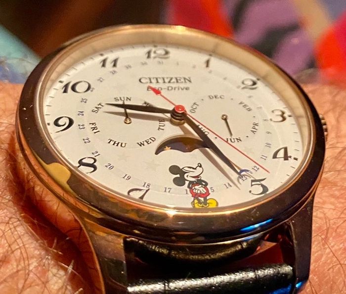 a close-up of the Citizen Mickey Mouse watch