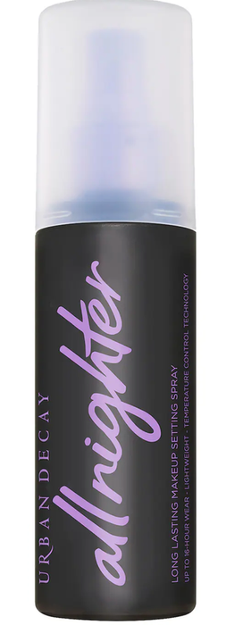 A detailed close-up of the makeup setting spray bottle, highlighting its design.