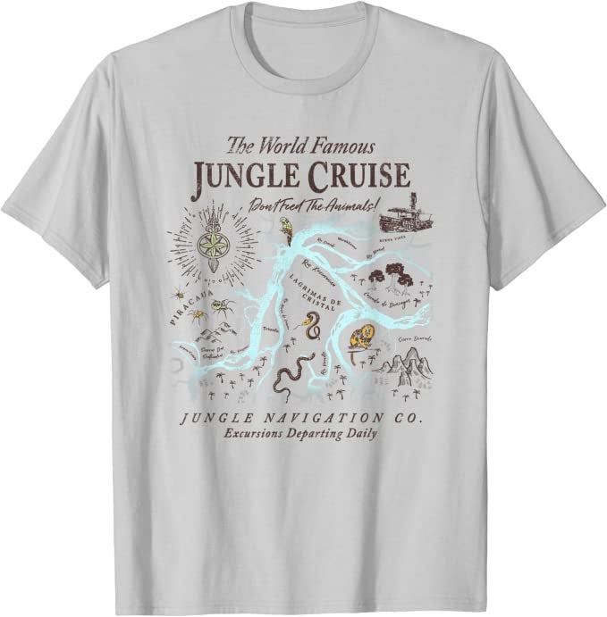 a gray t-shirt featuring a map of the Jungle Cruise