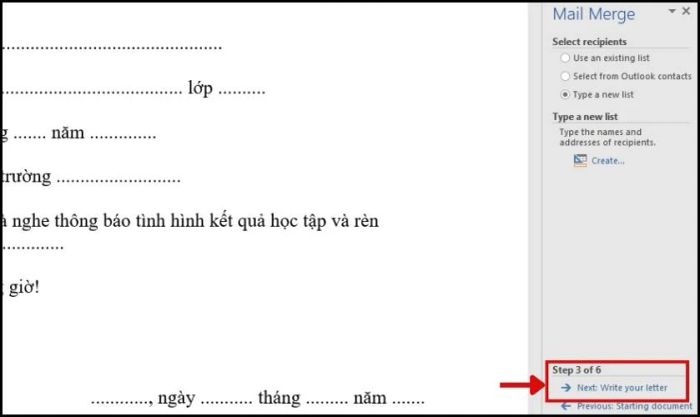 Chọn vào Next: Write your letter