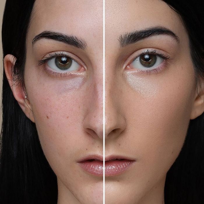 comparison of a model before and after applying the skin conditioner