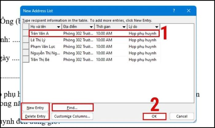 Điền thông tin cơ bản vào các trường đã được tạo