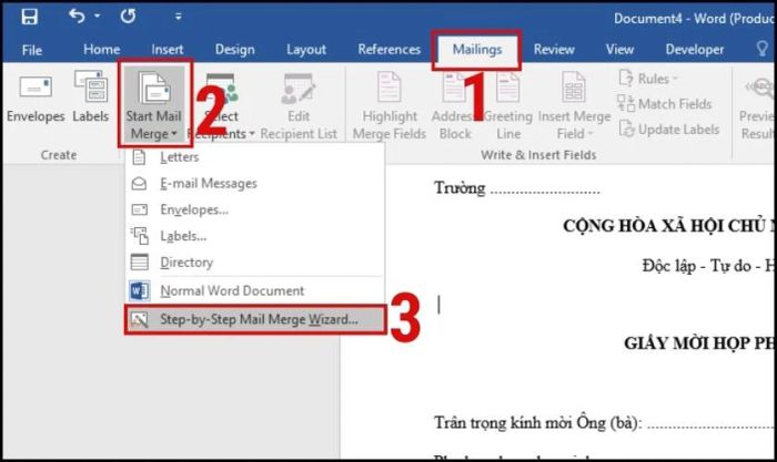 Cách trộn thư trong Word 2010, 2016 bằng việc tạo danh sách thủ công