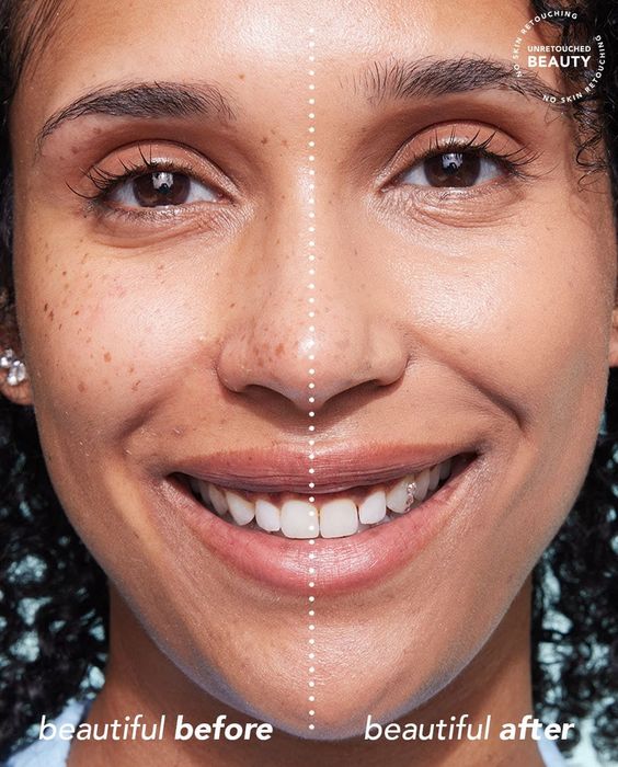 comparison of a model before and after applying the skin tint