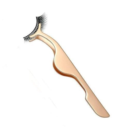 A false eyelash applicator tool with an attached eyelash, designed for easy and precise application.