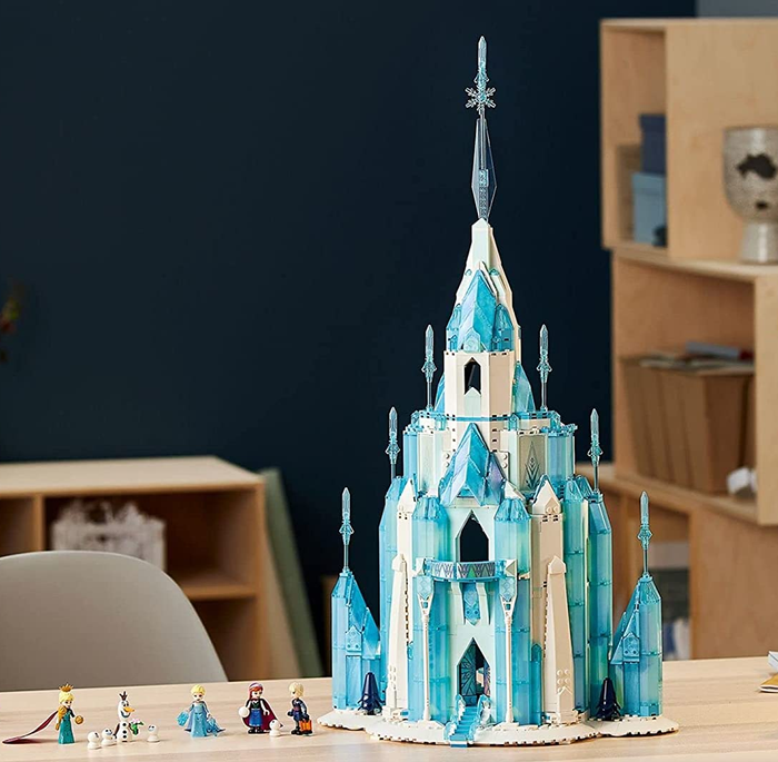 a Lego model of Elsa's ice castle