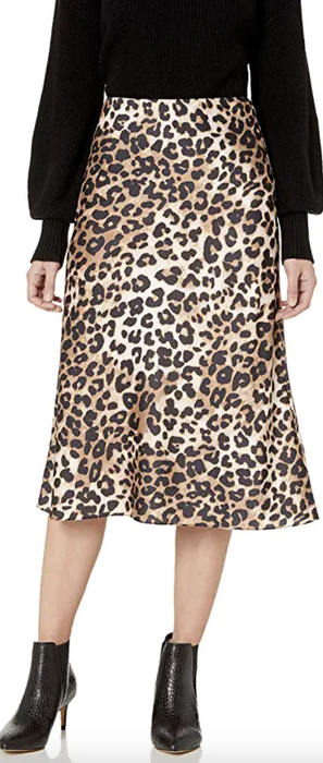 A model sporting the skirt in leopard print.
