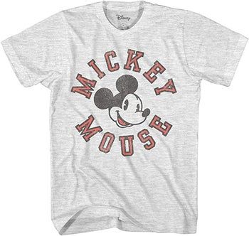 a gray, distressed t-shirt featuring Mickey Mouse