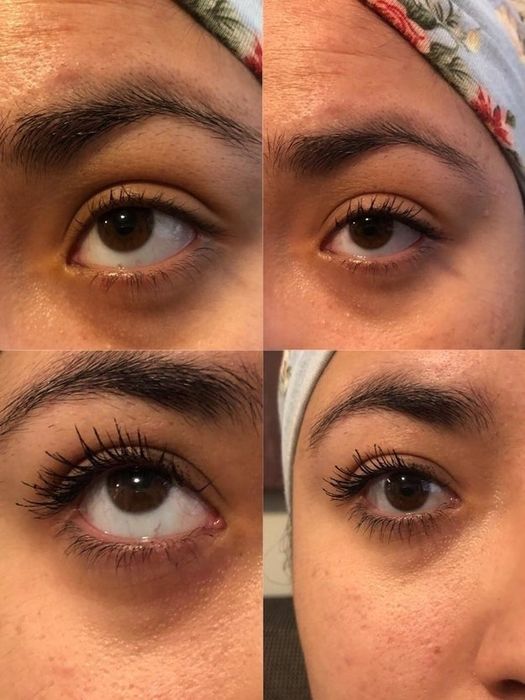 A photo showing the results of using Essence mascara, showcasing the voluminous lashes.