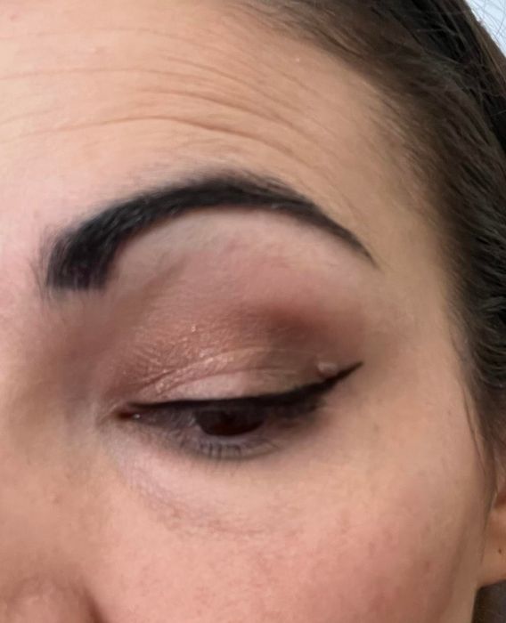 A close-up of a reviewer's eyeliner, applied using the stencil for perfect precision.