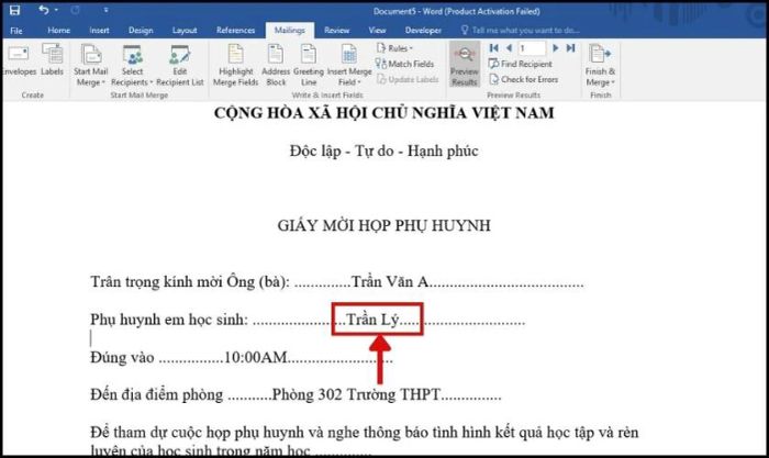 Tiến hành sửa lại những trường bị sai thông tin 