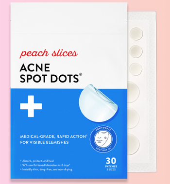 Clear acne patches on a sticker sheet
