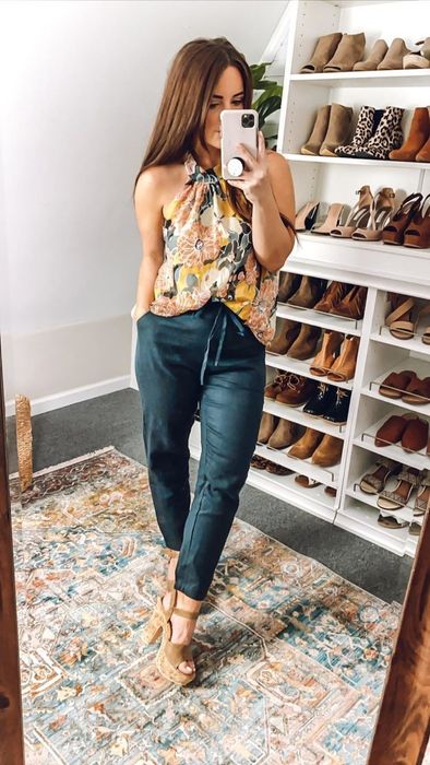 reviewer wearing blue drawstring waist joggers