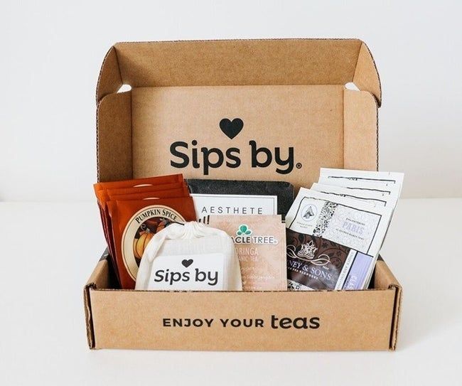Sips By box filled with different types of tea