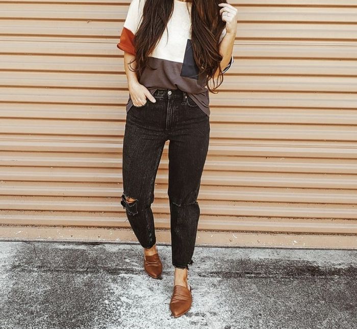 Slip-on mules in a dark tan shade, perfect for a sleek, easy-going look.