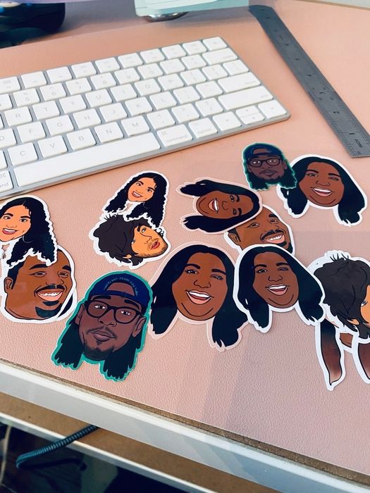 Various stickers with facial designs.