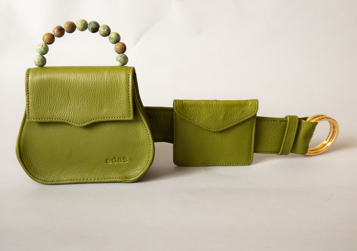 A green belt bag from Edas.
