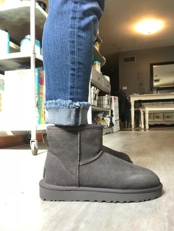 A pair of grey Ugg boots.