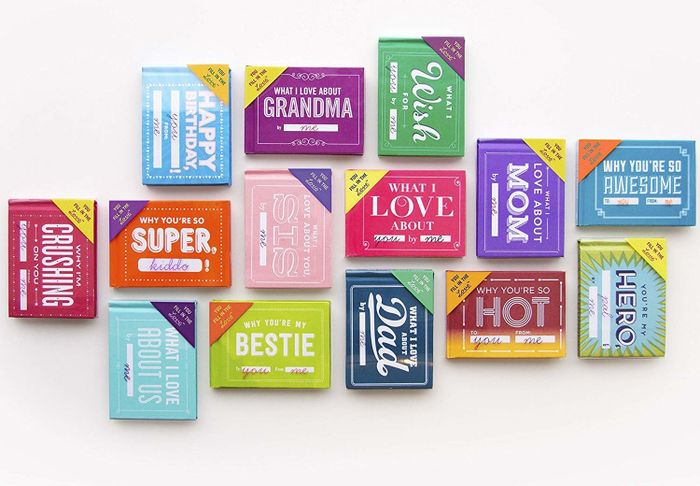 A collection of books dedicated to dads, heroes, grandmas, etc., with prompts such as 'Why you're so awesome.'