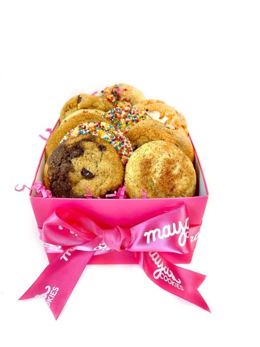 A box of assorted cookies in different flavors.