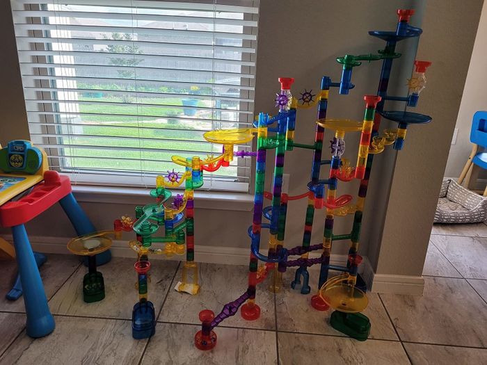 The marble run set in action