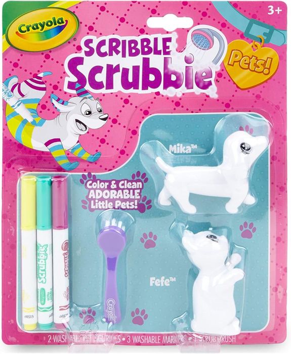 The set featuring blank animal figures, a scrub brush, and markers.