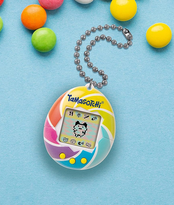 The rainbow-colored candy swirl Tamagotchi.