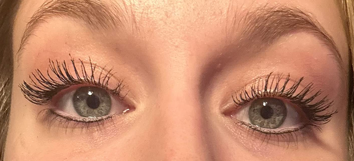 The reviewer's lashes after using the mascara look incredibly long, almost like falsies.