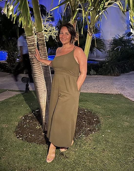 A reviewer is seen in the jumpsuit.