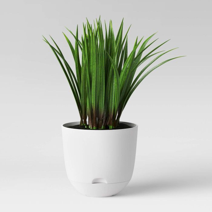 A sleek white self-watering pot