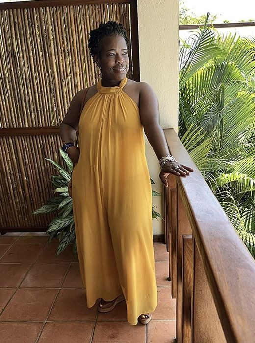 Reviewer showcasing the jumpsuit
