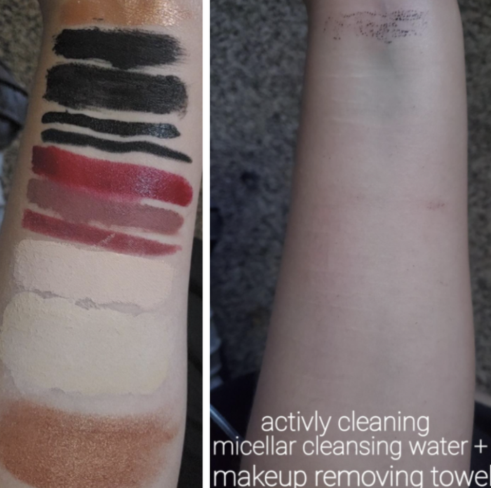 Reviewer showing before and after photos using the micellar water